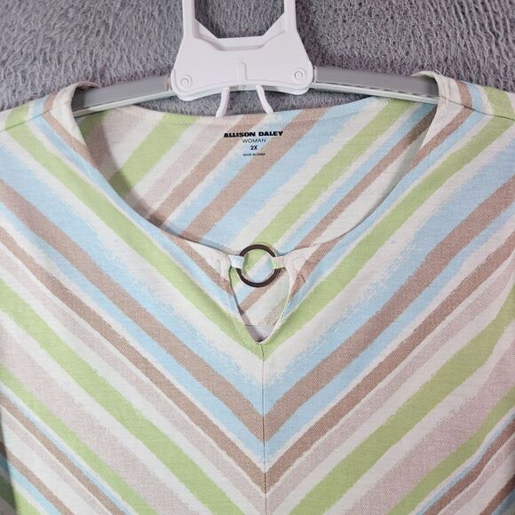 NWT Allison Daley Top Blouse Women 2X Green Blue Brown Beige Striped NEW - Picture 3 of 11